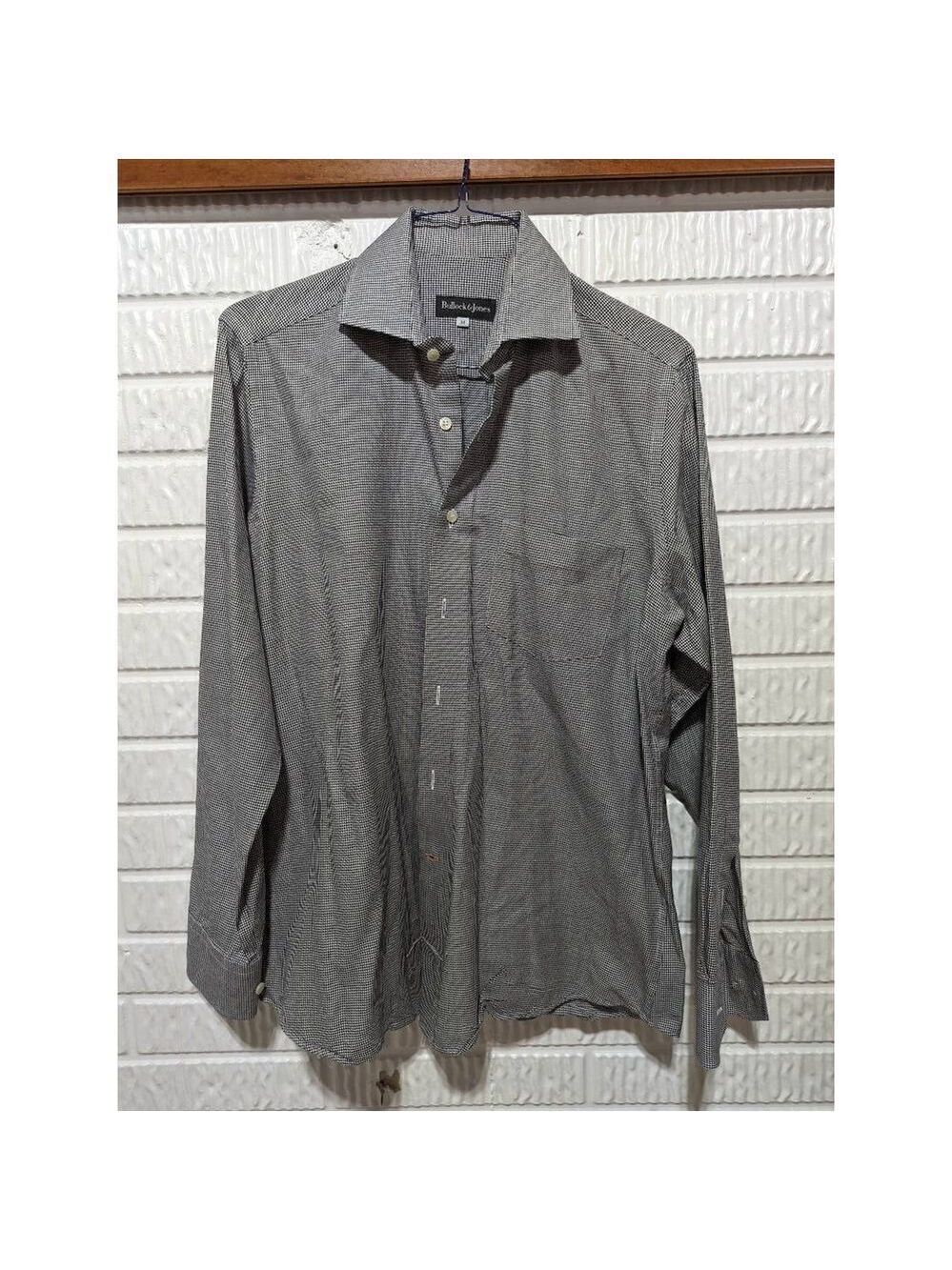 Bullock & Jones Men's White & Black Houndstooth Button-Down Shirt Size M
